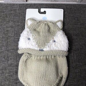 Baby Cloud Island Beige White Fox Hat and Diaper Cover Set One Size Fits Most